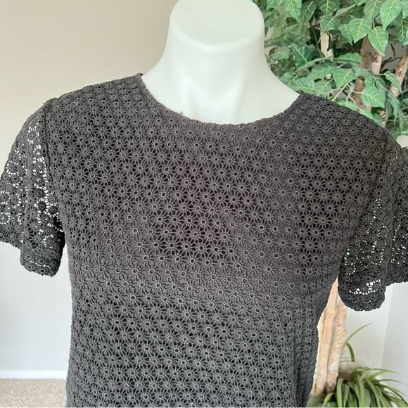 COPY - Theory Eyelet Short Sleeve Back Button Blouse - Picture 2 of 10